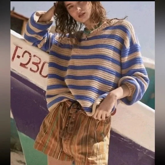 Free People Kahuna Harem Shorts XS Orange Stripe Boho Festival Cotton - Picture 2 of 11